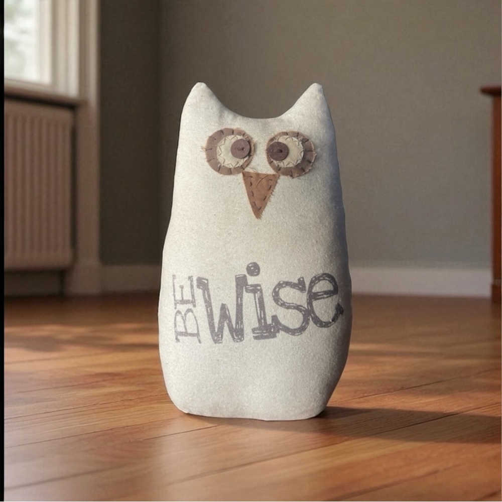 Honey & Me Owl Pillow Doorstop “Be Wise” Primitive Folk Art Rustic Boho Rare